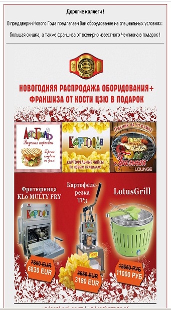Пример e-mail рассылки - франшиза